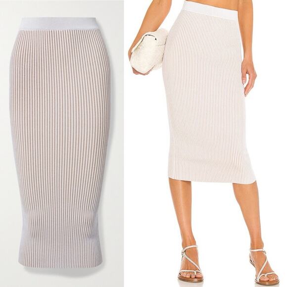 Anine Bing Julian Ribbed Knit Pencil Stretch Fitted Skirt in Ivory Cream - Picture 5 of 14